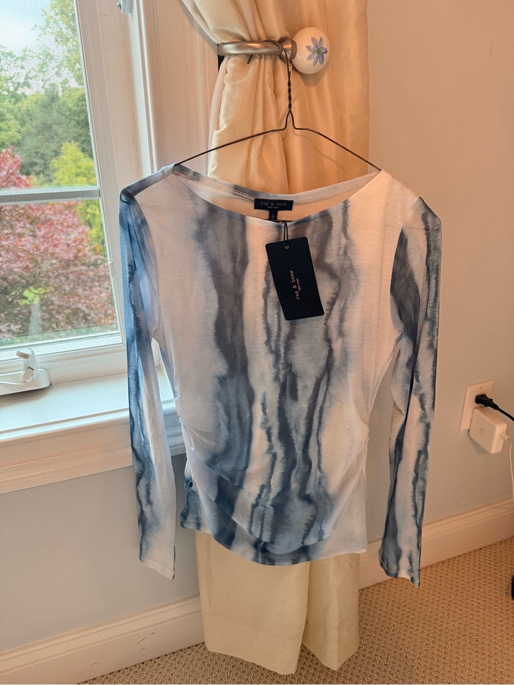 Rag and bone Long Sleeve Boatneck Top - Blue/White